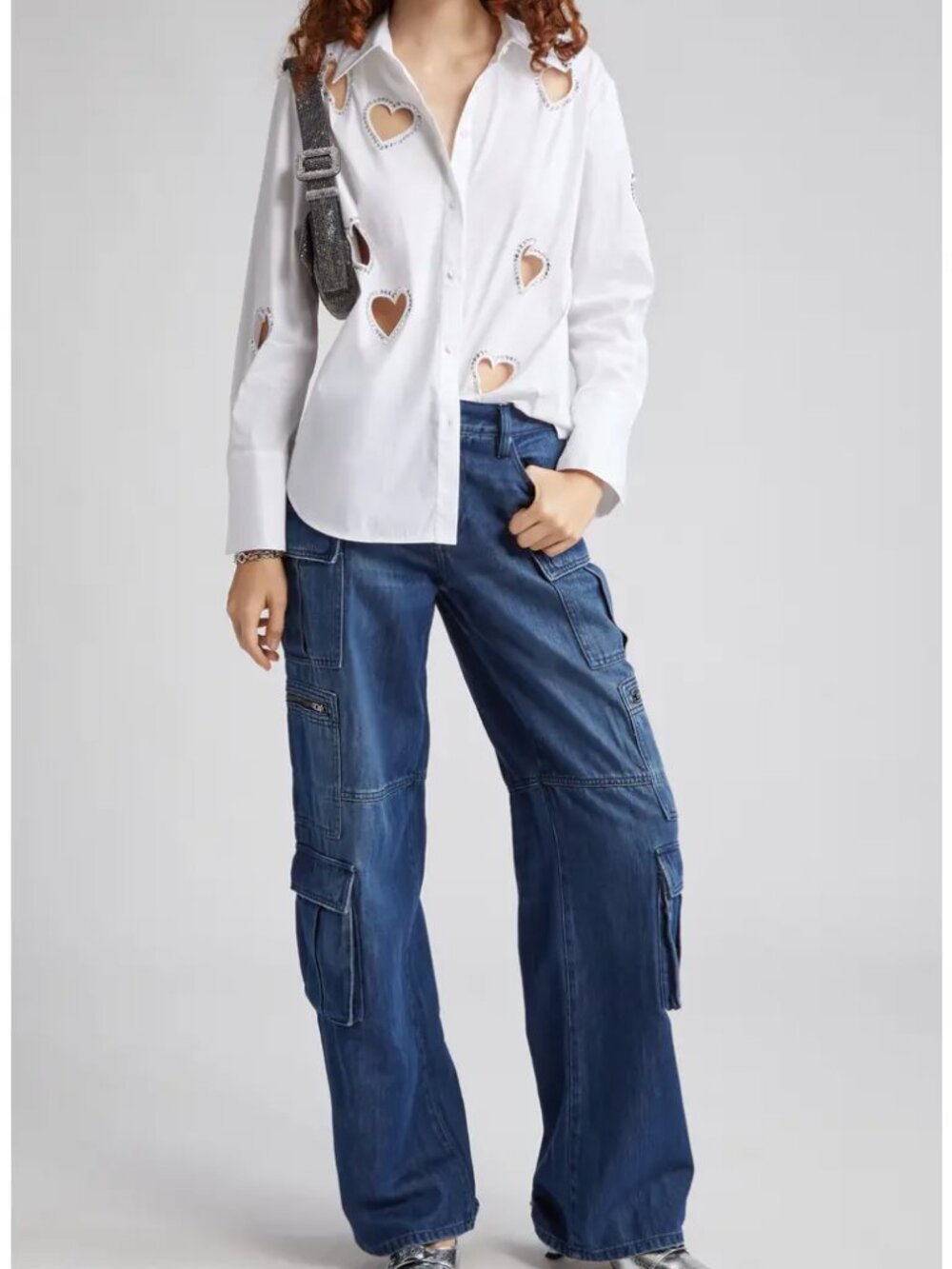 NWT Alice + Olivia Cay Baggy Denim Cargo Wide Leg Jeans Size 26